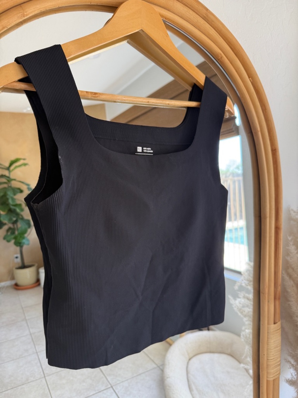 Black Square-Neck Ribbed Tank Top